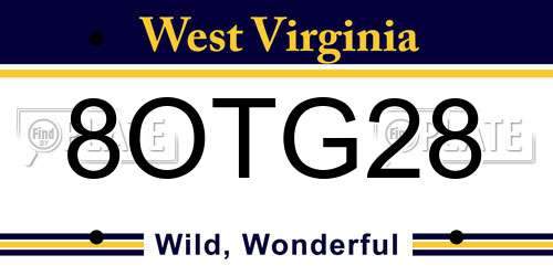 8OTG28 West Virginia License Plate