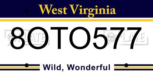 8OTO577 West Virginia License Plate