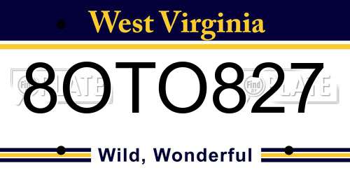 8OTO827 West Virginia License Plate