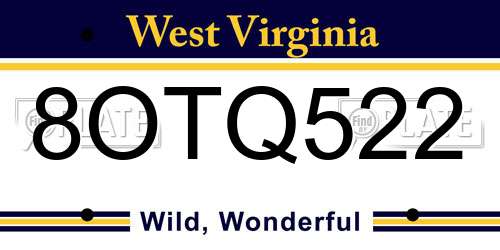 8OTQ522 West Virginia License Plate