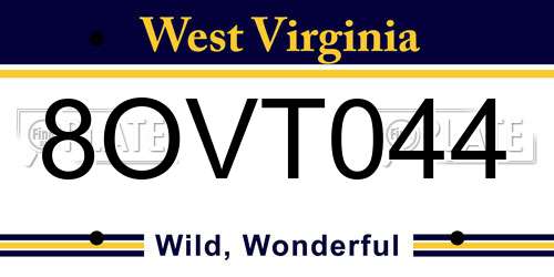 8OVT044 West Virginia License Plate