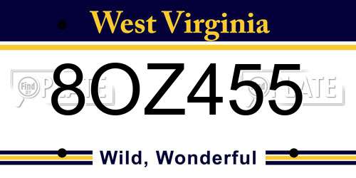 8OZ455 West Virginia License Plate