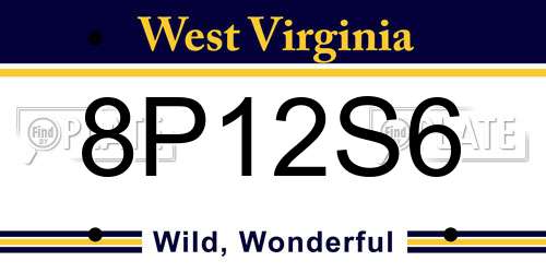 8P12S6 West Virginia License Plate