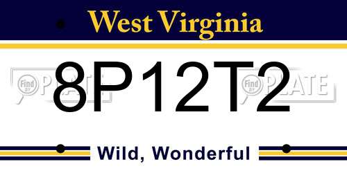 8P12T2 West Virginia License Plate