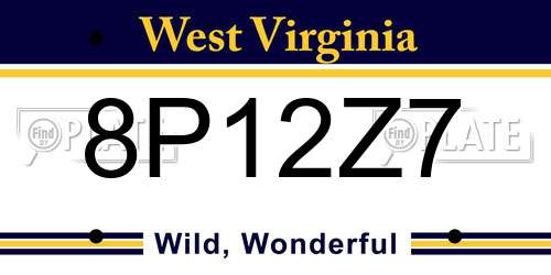 8P12Z7 West Virginia License Plate