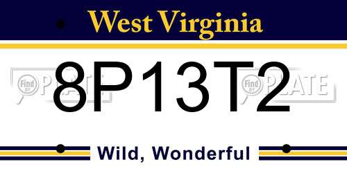 8P13T2 West Virginia License Plate