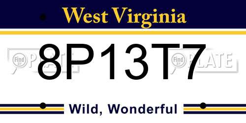 8P13T7 West Virginia License Plate