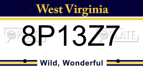 8P13Z7 West Virginia License Plate