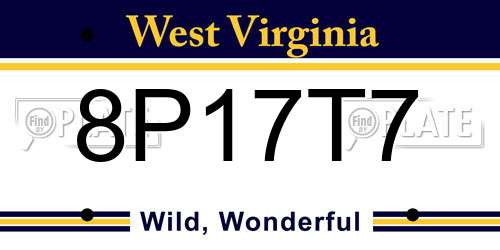 8P17T7 West Virginia License Plate
