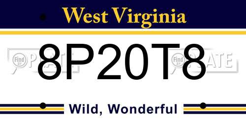 8P20T8 West Virginia License Plate