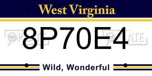 8P70E4 West Virginia License Plate