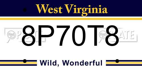 8P70T8 West Virginia License Plate