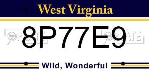 8P77E9 West Virginia License Plate