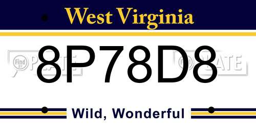 8P78D8 West Virginia License Plate
