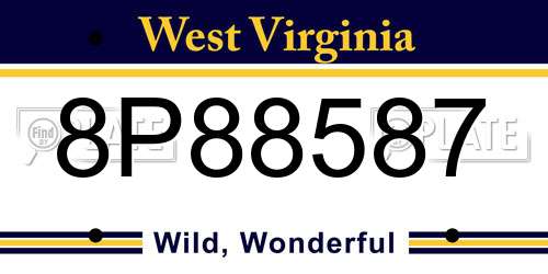 8P88587 West Virginia License Plate