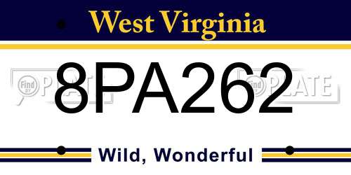 8PA262 West Virginia License Plate