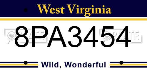 8PA3454 West Virginia License Plate