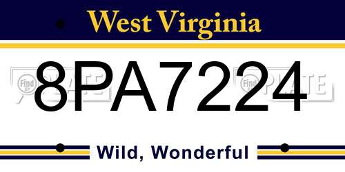 8PA7224 West Virginia License Plate