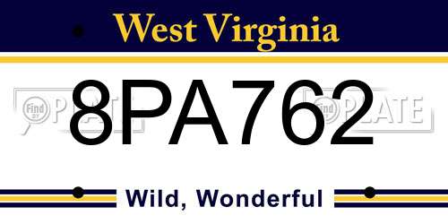 8PA762 West Virginia License Plate