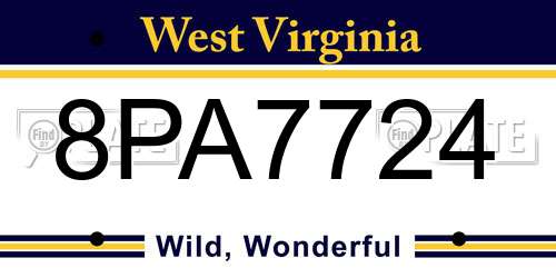 8PA7724 West Virginia License Plate