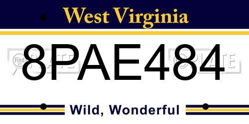 8PAE484 West Virginia License Plate