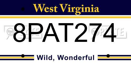 8PAT274 West Virginia License Plate