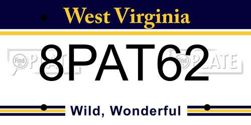 8PAT62 West Virginia License Plate