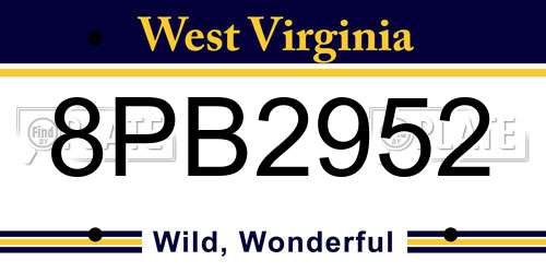 8PB2952 West Virginia License Plate