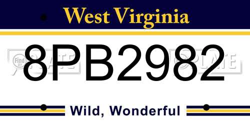 8PB2982 West Virginia License Plate