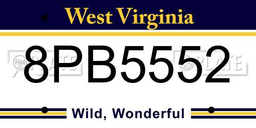 8PB5552 West Virginia License Plate