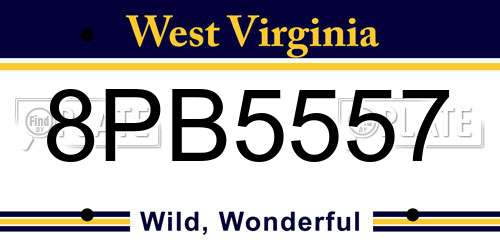 8PB5557 West Virginia License Plate