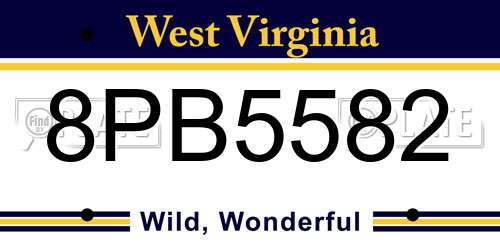 8PB5582 West Virginia License Plate