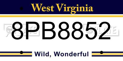 8PB8852 West Virginia License Plate
