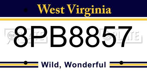 8PB8857 West Virginia License Plate
