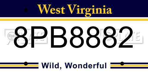 8PB8882 West Virginia License Plate