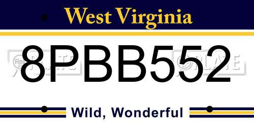 8PBB552 West Virginia License Plate