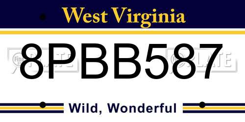 8PBB587 West Virginia License Plate