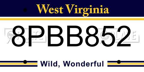 8PBB852 West Virginia License Plate
