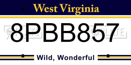 8PBB857 West Virginia License Plate