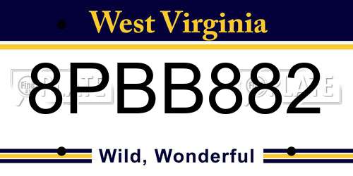 8PBB882 West Virginia License Plate
