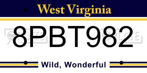 8PBT982 West Virginia License Plate