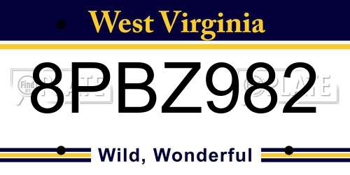 8PBZ982 West Virginia License Plate