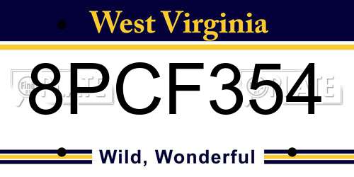 8PCF354 West Virginia License Plate