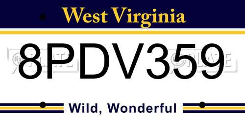 8PDV359 West Virginia License Plate