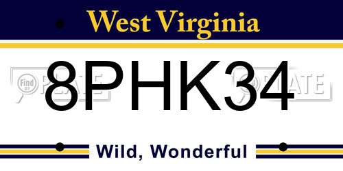8PHK34 West Virginia License Plate