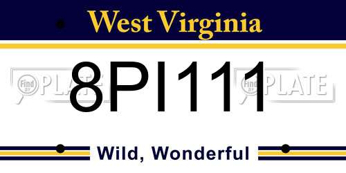 8PI111 West Virginia License Plate