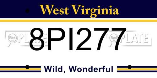 8PI277 West Virginia License Plate