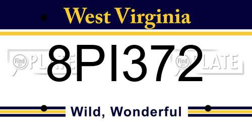 8PI372 West Virginia License Plate
