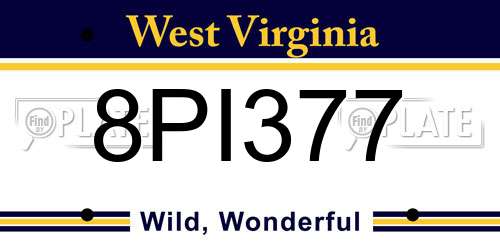 8PI377 West Virginia License Plate