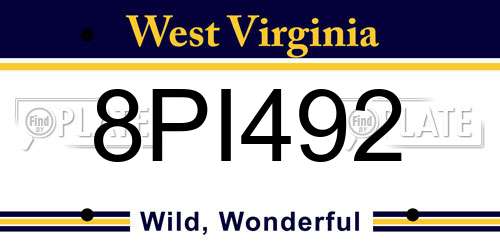 8PI492 West Virginia License Plate